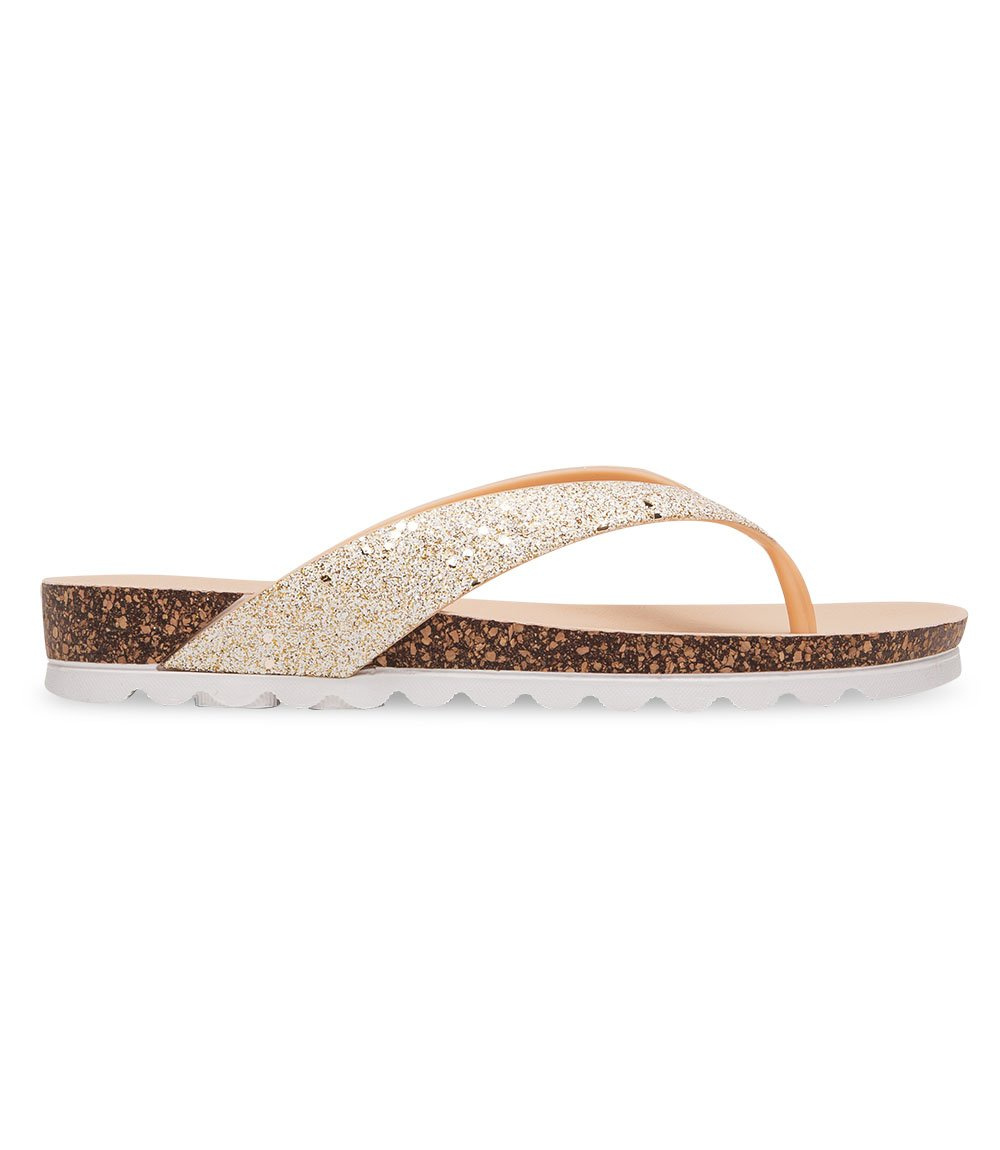 ZŁOTE JAPONKI DAMSKIE BROKATOWE NA KORKU