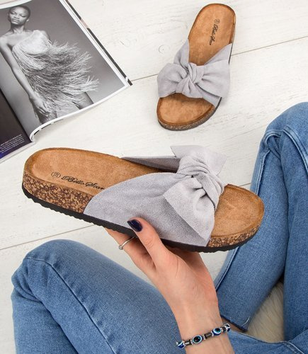 Klapki damskie z kokardą Bello Star S67 Szare