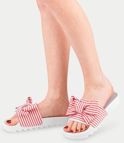 Klapki damskie Ideal Shoes T-9159 Biało-Czerw.