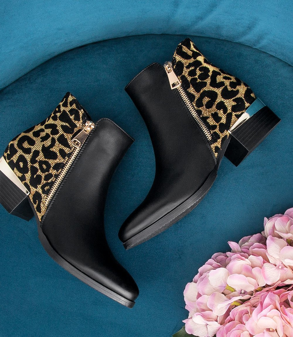 Botki damskie Super Mode 7477 Czarno-Złote