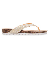 ZŁOTE JAPONKI DAMSKIE BROKATOWE NA KORKU