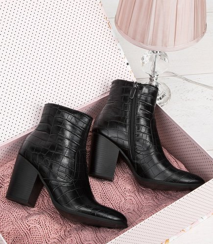 Botki damskie Sixth Sens C691 Czarne Tłoczone