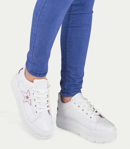 Buty sportowe damskie N/M BM1907 Biało - Różowe