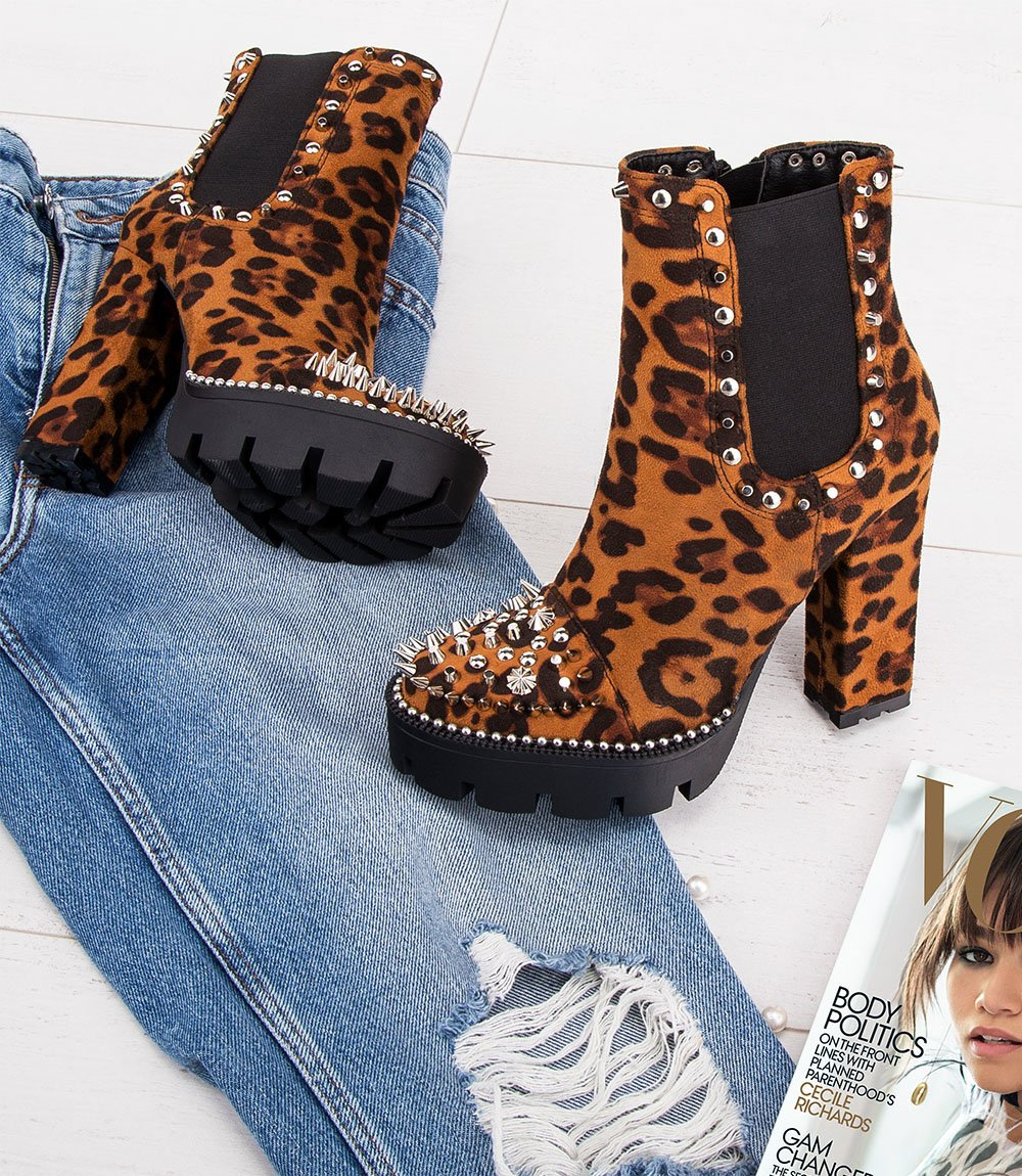 Botki damskie N/M 18803-1 Panterka